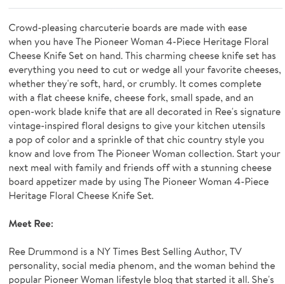 The Pioneer Woman Heritage Floral Cheese Knife Serving Set NWT - Picture 3 of 6